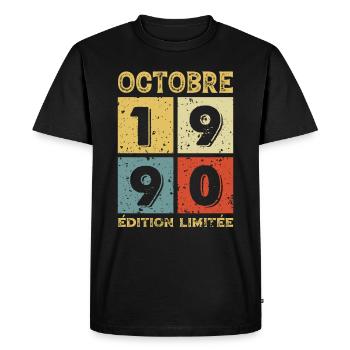 Anniversaire Vintage Idée Cadeau Octobre 1990 - T-shirt Premium bio Homme - noir - Devant - Nico (187cm)