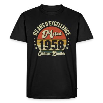 65 Ans D'excellence Mars 1958 Édition Limitée - T-shirt Premium bio Homme - noir - Devant - Nico (187cm)