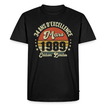 34 Ans D'excellence Mars 1989 Édition Limitée - T-shirt Premium bio Homme - noir - Devant - Nico (187cm)