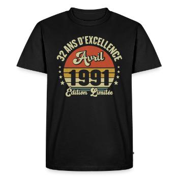 Avril 1991 32 Ans Anniversaire Vintage Idée Cadeau - T-shirt Premium bio Homme - noir - Devant - Nico (187cm)