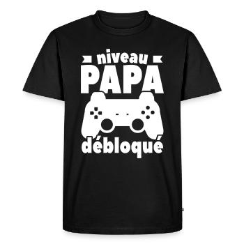 Niveau Papa Débloqué - T-shirt Premium bio Homme - noir - Devant - Nico (187cm)