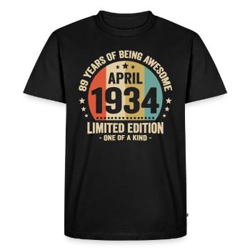 Avril 1934 89 Ans Anniversaire Vintage Idée Cadeau - T-shirt Premium bio Homme - noir - Devant - Nico (187cm)