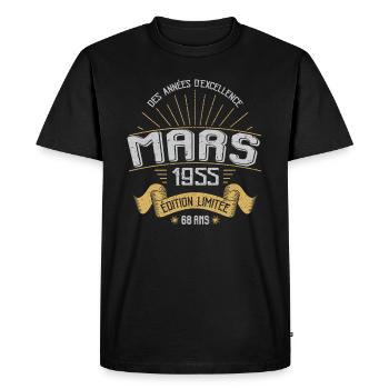 Mars 1955 68 Ans Anniversaire Vintage Idée Cadeau - T-shirt Premium bio Homme - noir - Devant - Nico (187cm)