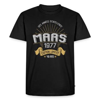 Mars 1977 46 Ans Anniversaire Vintage Idée Cadeau - T-shirt Premium bio Homme - noir - Devant - Nico (187cm)