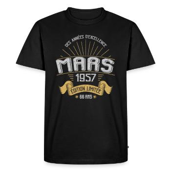 Mars 1957 66 Ans Anniversaire Vintage Idée Cadeau - T-shirt Premium bio Homme - noir - Devant - Nico (187cm)