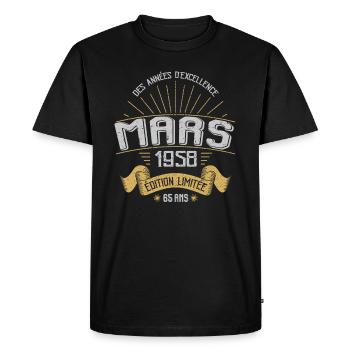Mars 1958 65 Ans Anniversaire Vintage Idée Cadeau - T-shirt Premium bio Homme - noir - Devant - Nico (187cm)