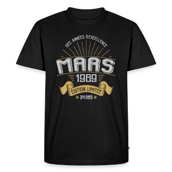 Mars 1989 34 Ans Anniversaire Vintage Idée Cadeau - T-shirt Premium bio Homme - noir - Devant - Nico (187cm)