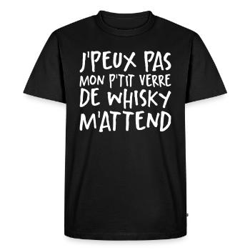 Je Peux Pas Mon P'tit Verre De Whisky M'attend - T-shirt Premium bio Homme - noir - Devant - Nico (187cm)