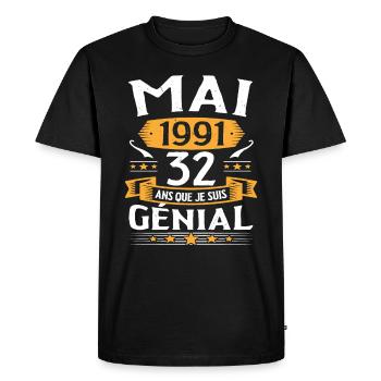 Mai 1991 32 Ans Que Je Suis Génial Anniversaire - T-shirt Premium bio Homme - noir - Devant - Nico (187cm)