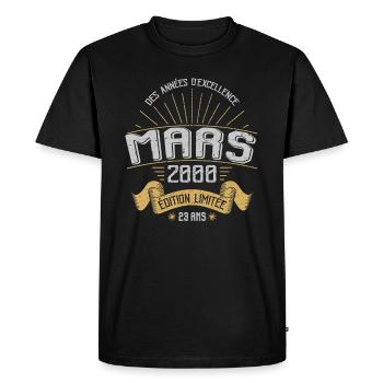 Mars 2000 23 Ans Anniversaire Vintage Idée Cadeau - T-shirt Premium bio Homme - noir - Devant - Nico (187cm)