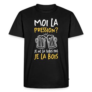 Moi La Pression Je Ne La Subis Pas Je La Bois - T-shirt Premium bio Homme - noir - Devant - Nico (187cm)