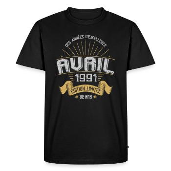 Avril 1991 32 Ans Anniversaire Vintage Idée Cadeau - T-shirt Premium bio Homme - noir - Devant - Nico (187cm)