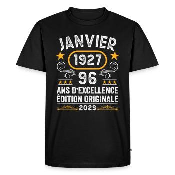 Anniversaire Vintage Idée Cadeau Janvier 1927 96 - T-shirt Premium bio Homme - noir - Devant - Nico (187cm)