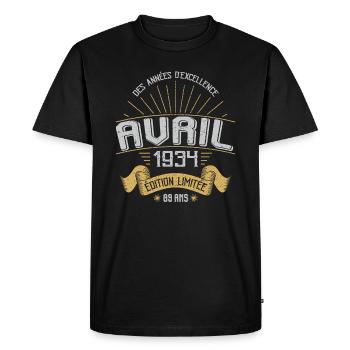 Avril 1934 89 Ans Anniversaire Vintage Idée Cadeau - T-shirt Premium bio Homme - noir - Devant - Nico (187cm)