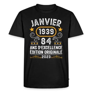 Anniversaire Vintage Idée Cadeau Janvier 1939 84 - T-shirt Premium bio Homme - noir - Devant - Nico (187cm)
