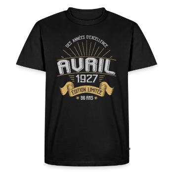 Avril 1927 96 Ans Anniversaire Vintage Idée Cadeau - T-shirt Premium bio Homme - noir - Devant - Nico (187cm)