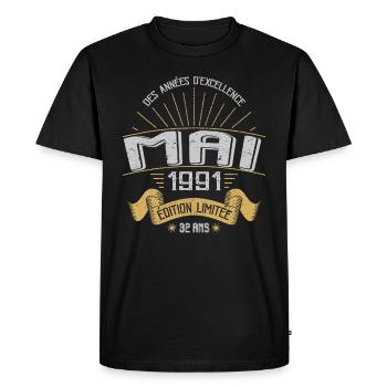 Mai 1991 32 Ans Anniversaire Vintage Idée Cadeau - T-shirt Premium bio Homme - noir - Devant - Nico (187cm)