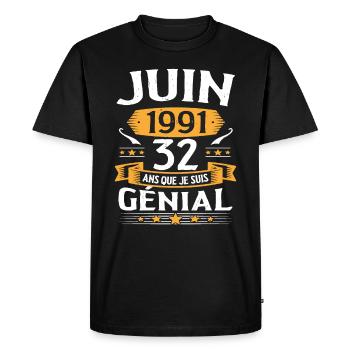 Juin 1991 32 Ans Que Je Suis Génial Anniversaire - T-shirt Premium bio Homme - noir - Devant - Nico (187cm)
