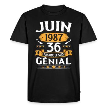 Juin 1987 36 Ans Que Je Suis Génial Anniversaire - T-shirt Premium bio Homme - noir - Devant - Nico (187cm)