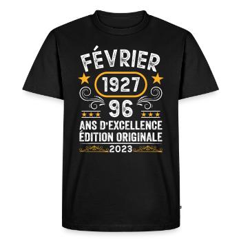 Anniversaire Vintage Idée Cadeau Février 1927 96 - T-shirt Premium bio Homme - noir - Devant - Nico (187cm)