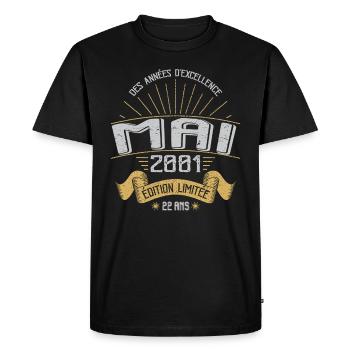 Mai 2001 22 Ans Anniversaire Vintage Idée Cadeau - T-shirt Premium bio Homme - noir - Devant - Nico (187cm)