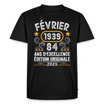 Anniversaire Vintage Idée Cadeau Février 1939 84 - T-shirt Premium bio Homme - noir - Devant - Nico (187cm)