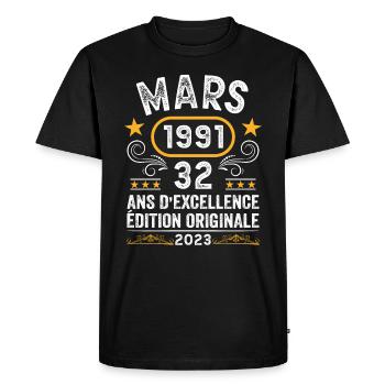 Anniversaire Vintage Idée Cadeau Mars 1991 32 - T-shirt Premium bio Homme - noir - Devant - Nico (187cm)