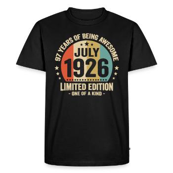 July 1926 97 Years Anniversary Vintage Gift - Men's Premium Organic T-Shirt - black - Front - Nico (187cm)