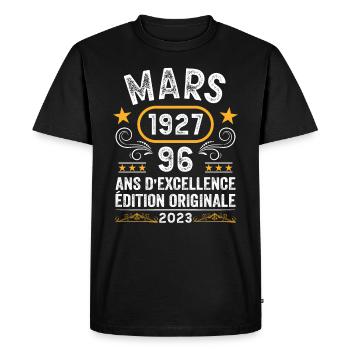 Anniversaire Vintage Idée Cadeau Mars 1927 96 - T-shirt Premium bio Homme - noir - Devant - Nico (187cm)