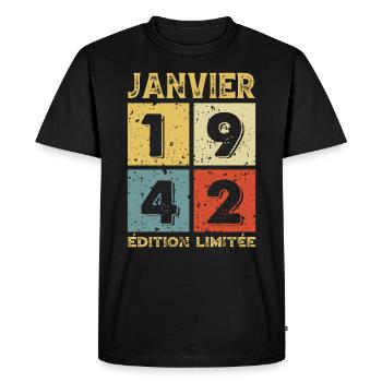 Anniversaire Vintage Idée Cadeau Janvier 1942 - T-shirt Premium bio Homme - noir - Devant - Nico (187cm)