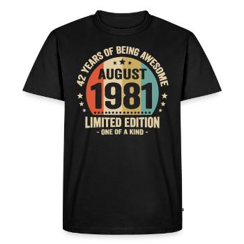August 1981 42 Years Anniversary Vintage Gift - Men's Premium Organic T-Shirt - black - Front - Nico (187cm)