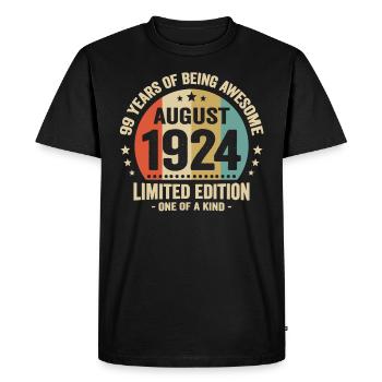 August 1924 99 Years Birthday Vintage Gift - Men's Premium Organic T-Shirt - black - Front - Nico (187cm)