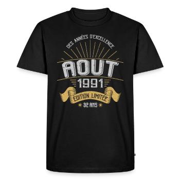 Août 1991 32 Ans Anniversaire Vintage Cadeau - T-shirt Premium bio Homme - noir - Devant - Nico (187cm)