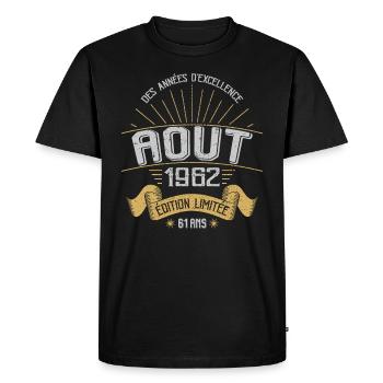 Août 1962 61 Ans Anniversaire Vintage Cadeau - T-shirt Premium bio Homme - noir - Devant - Nico (187cm)