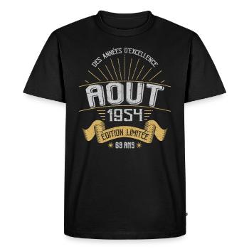 Août 1954 69 Ans Anniversaire Vintage Cadeau - T-shirt Premium bio Homme - noir - Devant - Nico (187cm)
