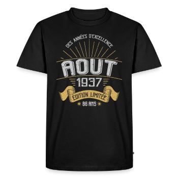 Août 1937 86 Ans Anniversaire Vintage Cadeau - T-shirt Premium bio Homme - noir - Devant - Nico (187cm)