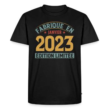Fabriqué En Janvier 2023 Édition Limitée - T-shirt Premium bio Homme - noir - Devant - Nico (187cm)