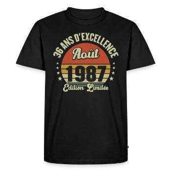 Août 1987 36 Ans Anniversaire Vintage Cadeau - T-shirt Premium bio Homme - noir - Devant - Nico (187cm)