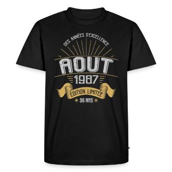 Août 1987 36 Ans Anniversaire Vintage Cadeau - T-shirt Premium bio Homme - noir - Devant - Nico (187cm)