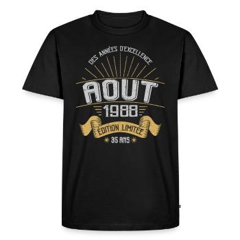 Août 1988 35 Ans Anniversaire Vintage Cadeau - T-shirt Premium bio Homme - noir - Devant - Nico (187cm)