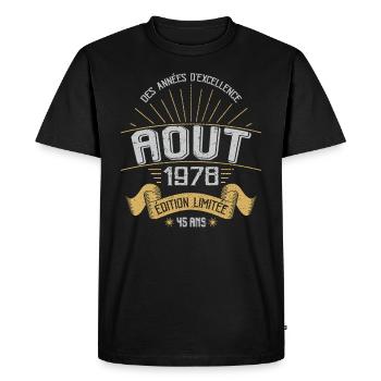 Août 1978 45 Ans Anniversaire Vintage Cadeau - T-shirt Premium bio Homme - noir - Devant - Nico (187cm)