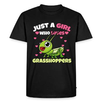 Juste une fille qui aime les sauterelles - T-shirt Premium bio Homme - noir - Devant - Nico (187cm)
