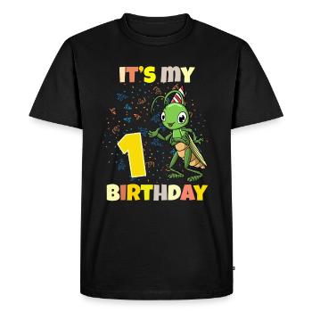 C’est ma sauterelle de 1er anniversaire - T-shirt Premium bio Homme - noir - Devant - Nico (187cm)