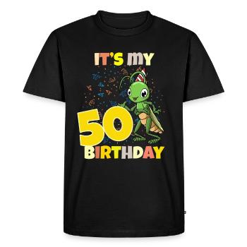 C’est ma sauterelle de 50 ans - T-shirt Premium bio Homme - noir - Devant - Nico (187cm)