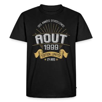 Août 1999 24 Ans Anniversaire Vintage Cadeau - T-shirt Premium bio Homme - noir - Devant - Nico (187cm)