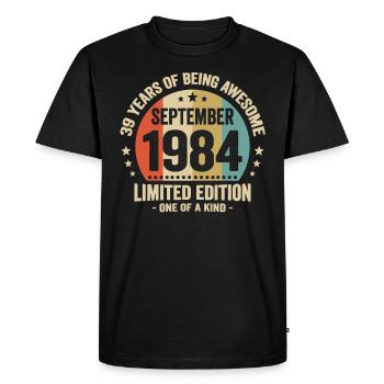 September 1984 39 Years Anniversary Vintage Gift - Men's Premium Organic T-Shirt - black - Front - Nico (187cm)