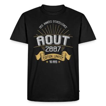 Août 2007 16 Ans Anniversaire Vintage Cadeau - T-shirt Premium bio Homme - noir - Devant - Nico (187cm)