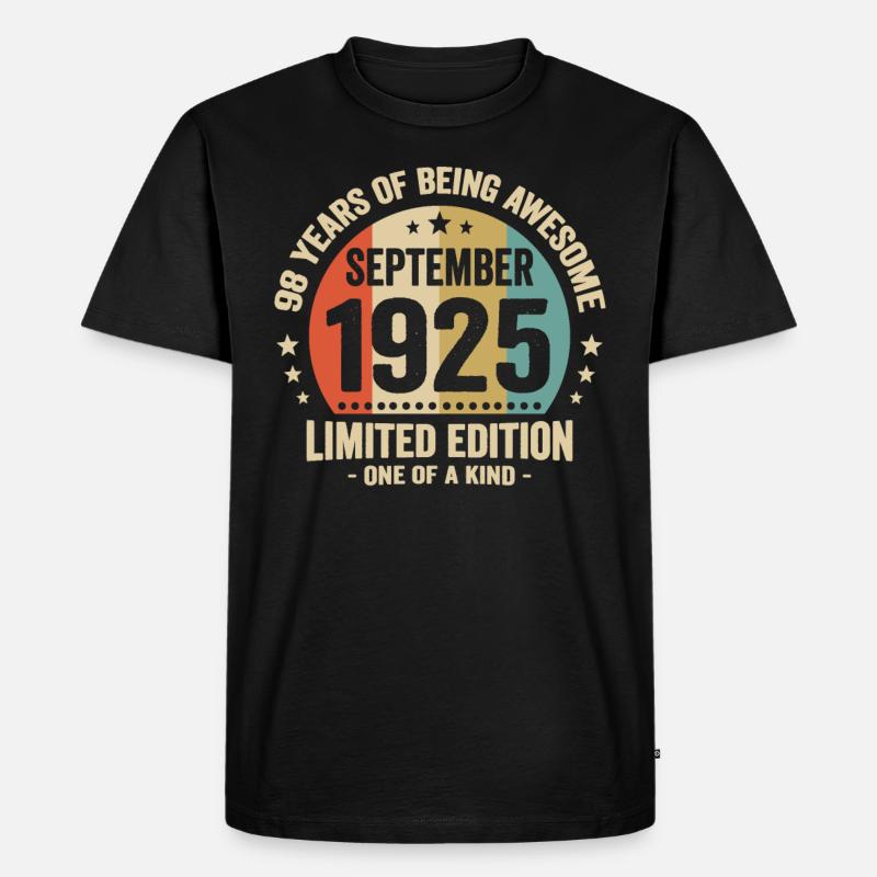 September 1925 98 Jahre Jubiläumsgeschenk - Männer Premium Bio T-Shirt - Schwarz