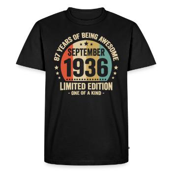 September 1936 87 Years Anniversary Vintage Gift - Men's Premium Organic T-Shirt - black - Front - Nico (187cm)