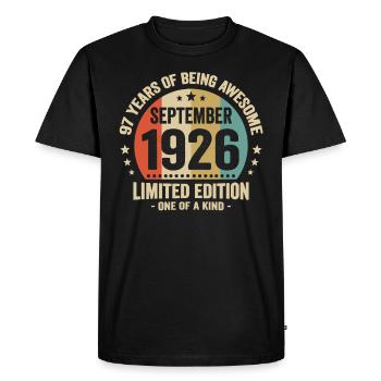 September 1926 97 Years Anniversary Vintage Gift - Men's Premium Organic T-Shirt - black - Front - Nico (187cm)